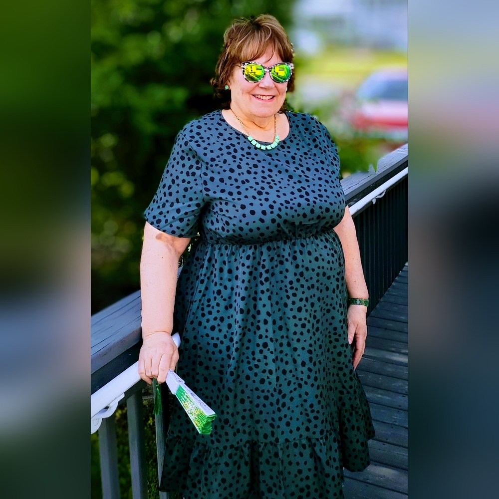 NEW NWT MeetCurve Plus Size Green Polka Dot Print Short Sleeve Dress Sz 4XL